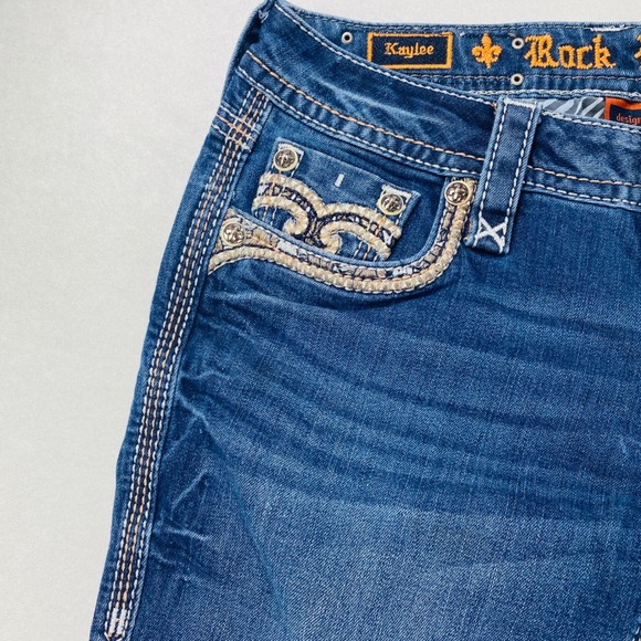 Rock Revival Kaylee Bootcut Embellished Jeans Blue Denim Size 29 - Picture 3 of 16